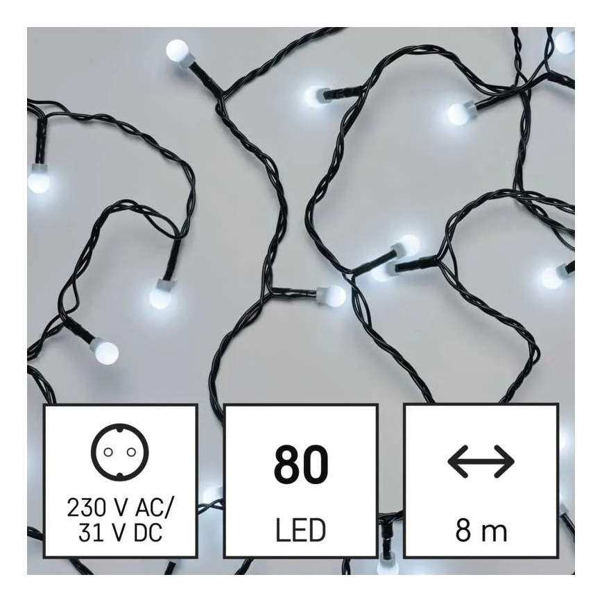 LED-lichtsnoer voor buiten, 80×LED, 8 functies, 13 m, koud wit, IP44