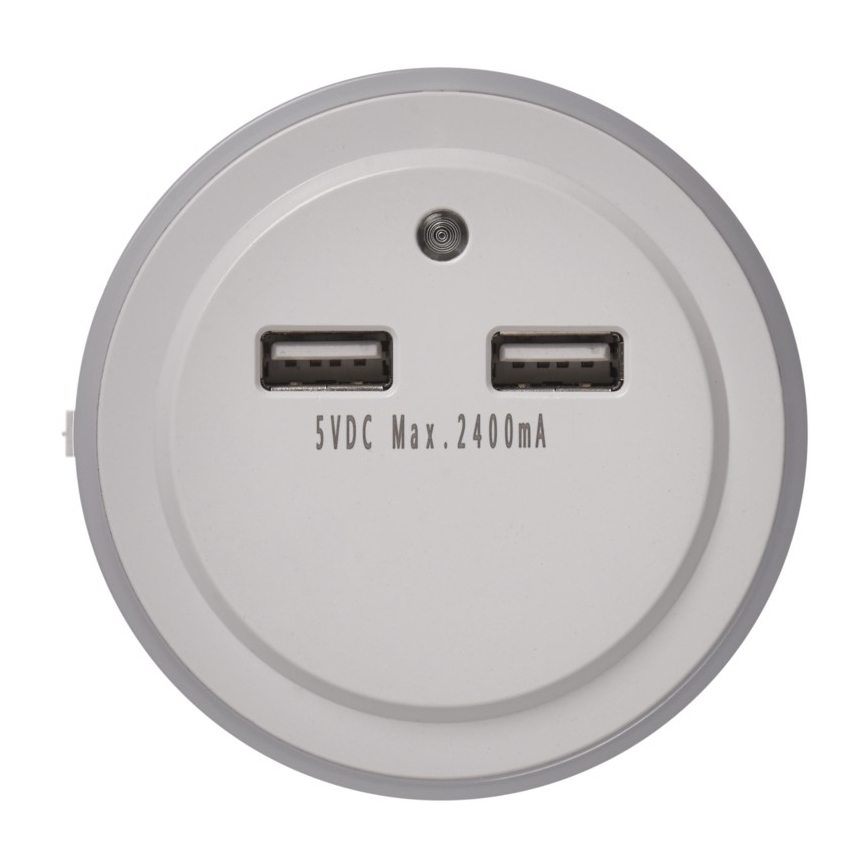 LED nachtlampje voor stopcontact met lichtsensor+2xUSB 3xLED/0,3W/230V