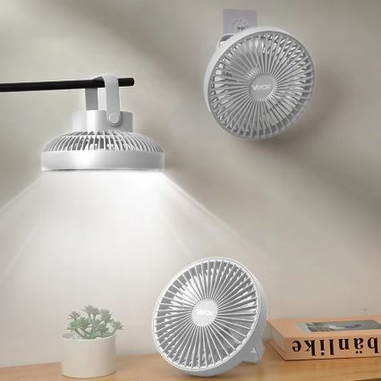 LED Oplaadbare tafelventilator met LED-verlichting LED/2W/5V USB 2400 mAh wit