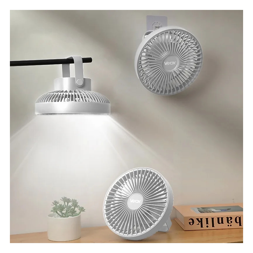 LED Oplaadbare tafelventilator met LED-verlichting LED/2W/5V USB 2400 mAh wit