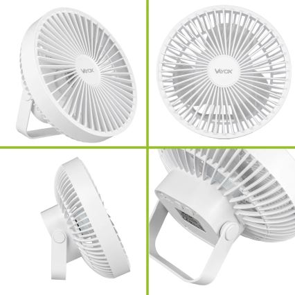 LED Oplaadbare tafelventilator met LED-verlichting LED/2W/5V USB 2400 mAh wit