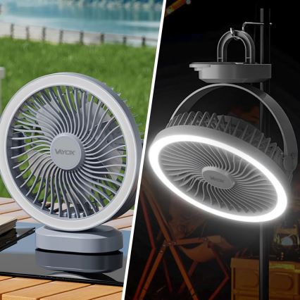 LED Oplaadbare tafelventilator met LED-verlichting LED/3W/5V USB 2400 mAh grijs