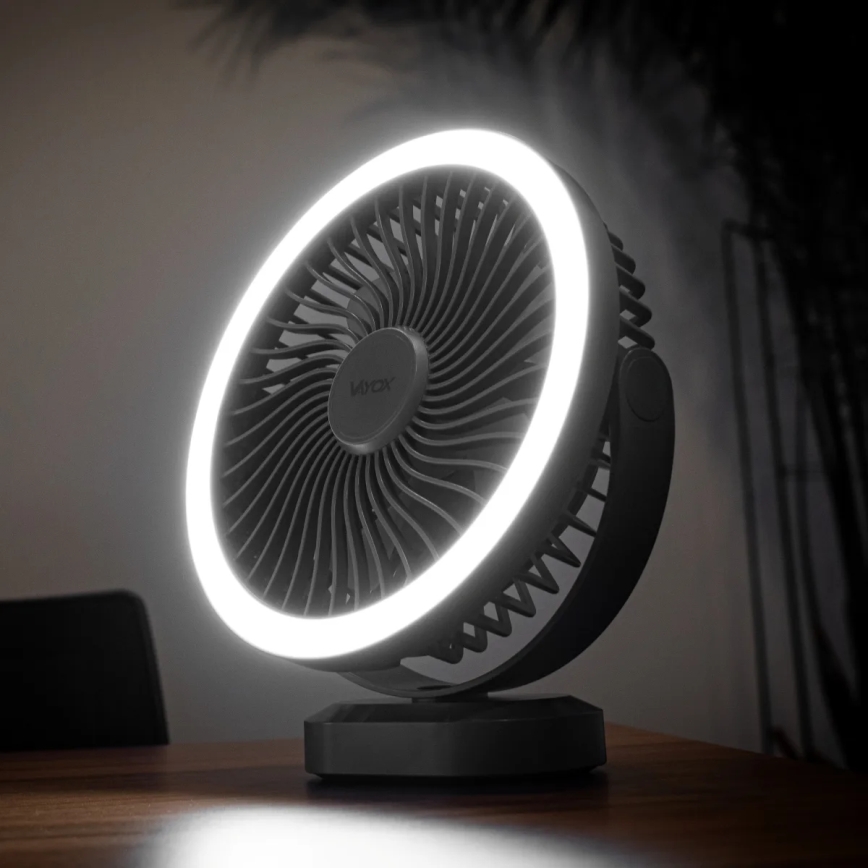 LED Oplaadbare tafelventilator met LED-verlichting LED/3W/5V USB 2400 mAh grijs