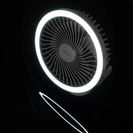 LED Oplaadbare tafelventilator met LED-verlichting LED/3W/5V USB 2400 mAh grijs