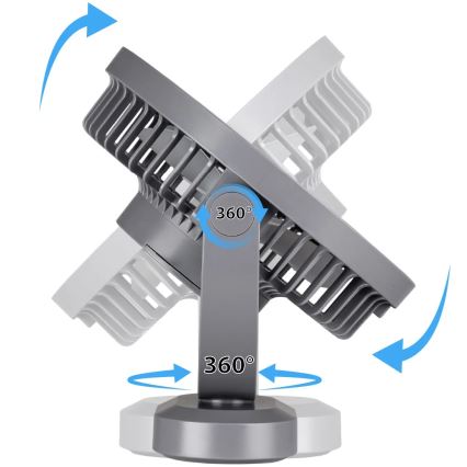 LED Oplaadbare tafelventilator met LED-verlichting LED/3W/5V USB 2400 mAh grijs