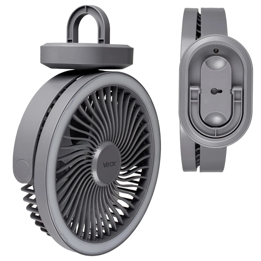 LED Oplaadbare tafelventilator met LED-verlichting LED/3W/5V USB 2400 mAh grijs