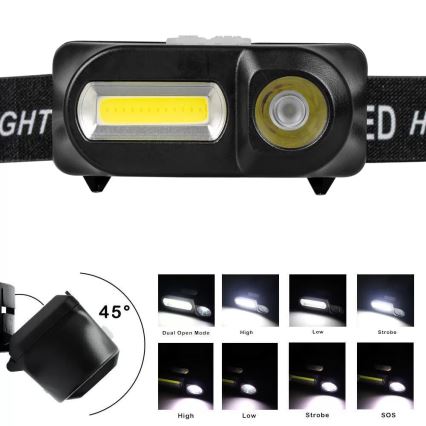 LED Oplaadbare Dimbare Hoofdlamp 2xLED/5V IP44 210 lm 2000 mAh