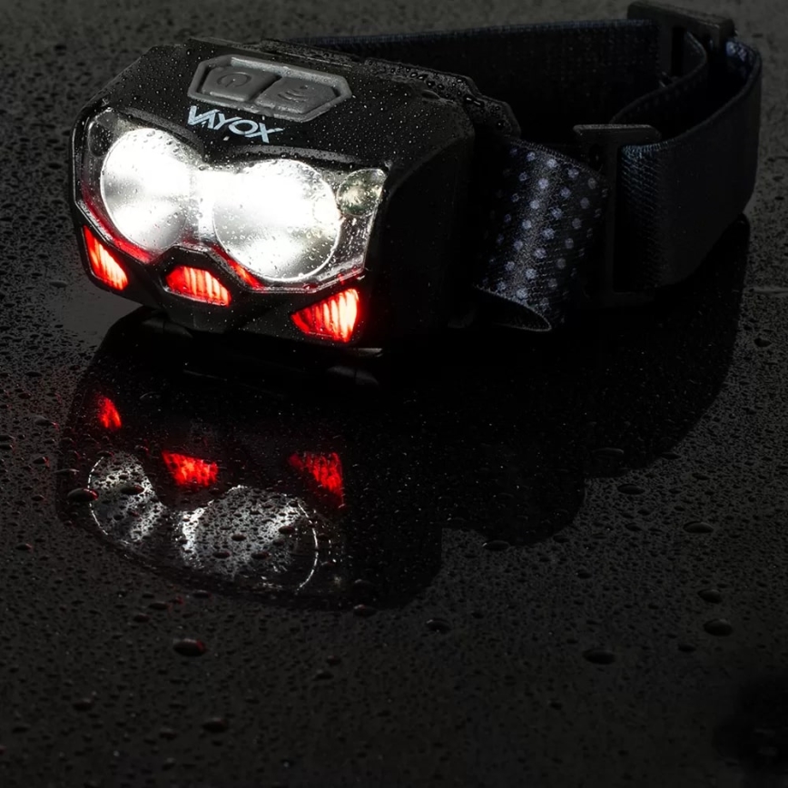 LED Dimbaar oplaadbaar hoofdlamp met sensor en rood licht 2xLED/5W/5V/3xAAA IP65 500 glanzend 1200 mAh