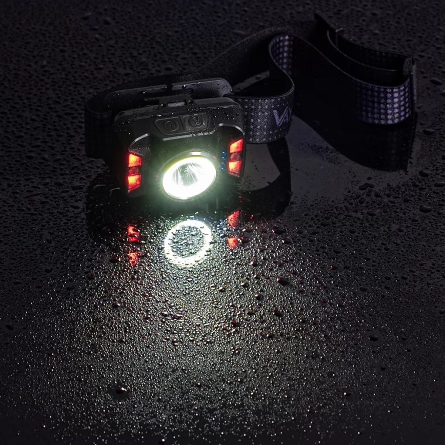 LED Dimbaar oplaadbaar hoofdlamp met sensor en rood licht LED/15W/5V IP66 430 glanzend 1800 mAh