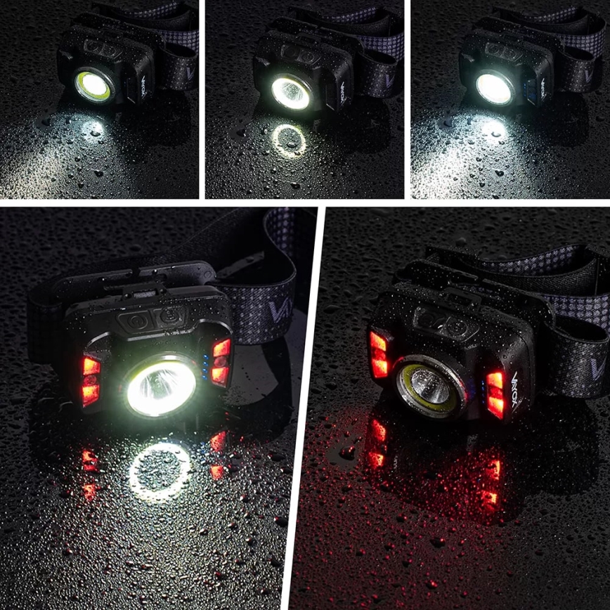LED Dimbaar oplaadbaar hoofdlamp met sensor en rood licht LED/15W/5V IP66 430 glanzend 1800 mAh
