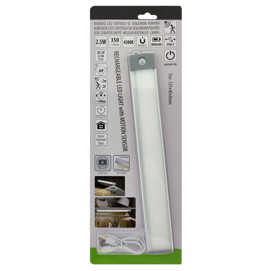 LED Oplaadbare meubelverlichting met een sensor LED/2,5W/5V USB 800 mAh 4200K 32,5 cm