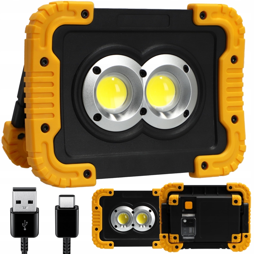 LED-oplaadbare schijnwerper met powerbankfunctie LED/20W/5V 4400 mAh IP44 zwart/geel