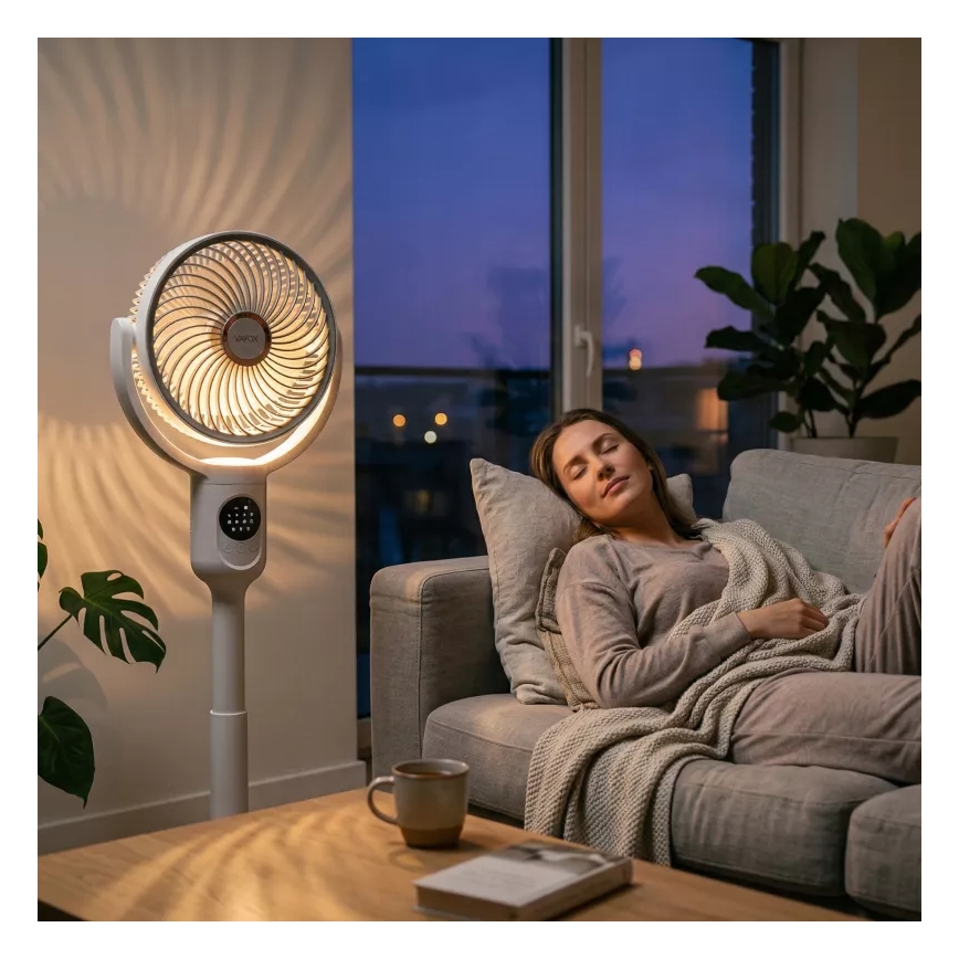 LED Oplaadbare staande ventilator met LED-verlichting LED/4,8W/5V USB 7200 mAh wit + afstandsbediening
