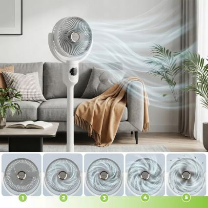 LED Oplaadbare staande ventilator met LED-verlichting LED/4,8W/5V USB 7200 mAh wit + afstandsbediening