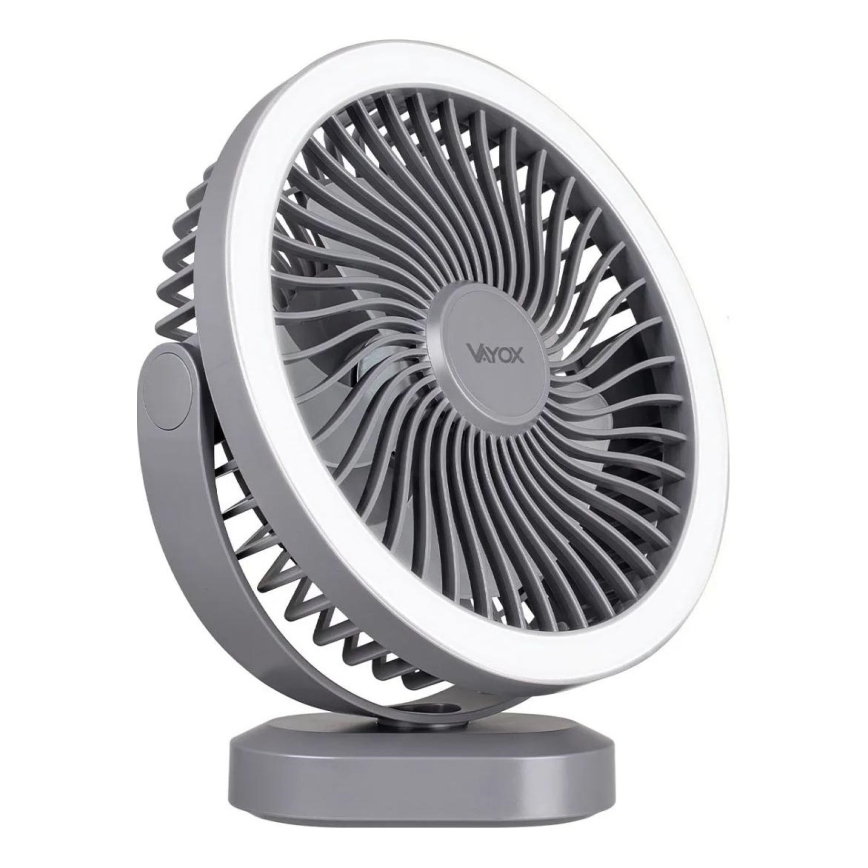 LED Oplaadbare tafelventilator met LED-verlichting LED/3W/5V USB 2400 mAh grijs