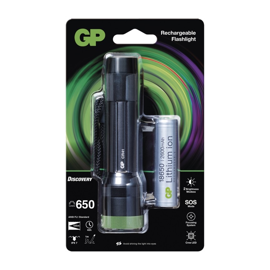 LED oplaadbare zaklamp GP DISCOVERY CR41 LED/Li-ion 3,7V IPX7
