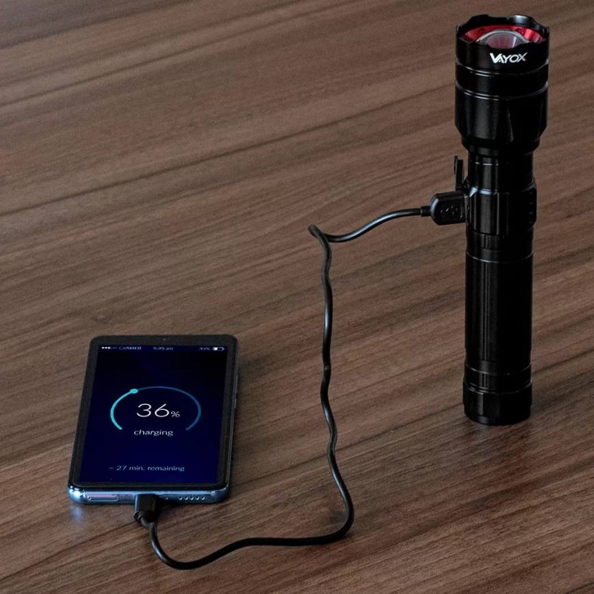 LED Dimbare oplaadbare zaklamp met powerbank Functie LED/30W/5V IPX5 1060 glanzend 5000 mAh