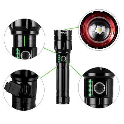 LED Dimbare oplaadbare zaklamp met powerbank Functie LED/30W/5V IPX5 1060 glanzend 5000 mAh