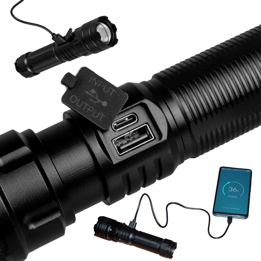 LED Dimbare oplaadbare zaklamp met powerbank Functie LED/10W/5V IPX4 600 glanzend 2000 mAh
