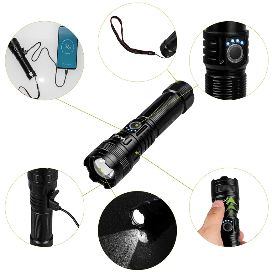 LED Dimbare oplaadbare zaklamp met powerbank Functie LED/10W/5V IPX4 600 glanzend 2000 mAh