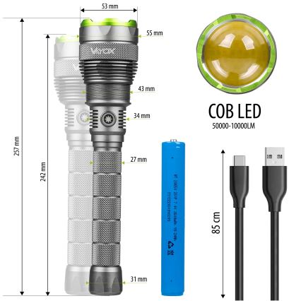 LED Dimbare oplaadbare zaklamp met powerbank Functie LED/5V IPX7 10000 glanzend 2600 mAh