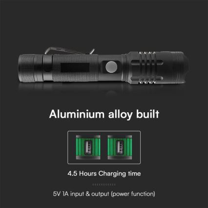 LED Oplaadbare Zaklamp USB LED/10W/5V IP54 2000 mAh 1000 lm