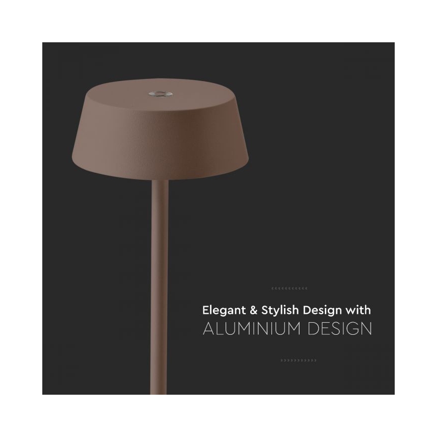 LED Outdoor dimbare touch oplaadbare tafellamp LED/2W/5V 4400 mAh IP54 bruin