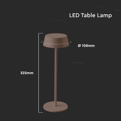 LED Outdoor dimbare touch oplaadbare tafellamp LED/2W/5V 4400 mAh IP54 bruin