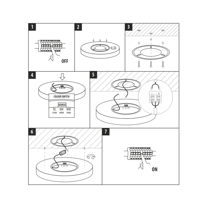 LED-plafondlamp, 32W, 230V, schakelbare kleurtemperatuur 3000/4000/6500K, Ø 40 cm, wit