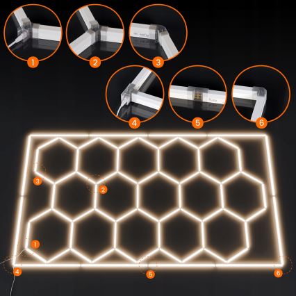 LED-plafondlamp HEXAGON LED/696W/85-265V 4000K 484x243 cm CRI 90 IP54 wit