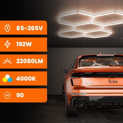 LED plafondlamp HEXAGON LED/192W/85-265V 4000K 298x209 cm CRI 90 IP54 wit