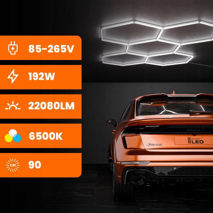 LED plafondlamp HEXAGON LED/192W/85-265V 6500K 298x209 cm CRI 90 IP54 wit