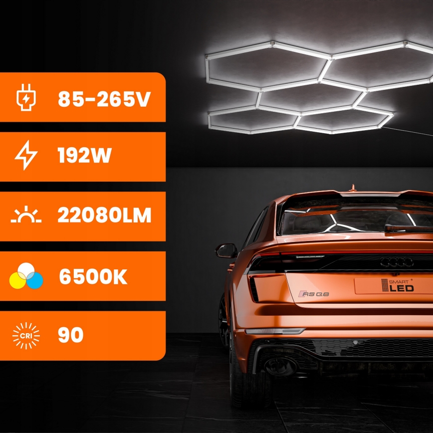 LED plafondlamp HEXAGON LED/192W/85-265V 6500K 298x209 cm CRI 90 IP54 wit