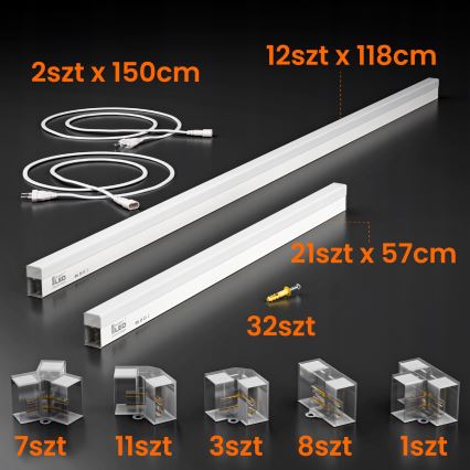 LED-plafondlamp HEXAGON LED/384W/85-265V 4000K 484x243 cm CRI 90 IP54 wit