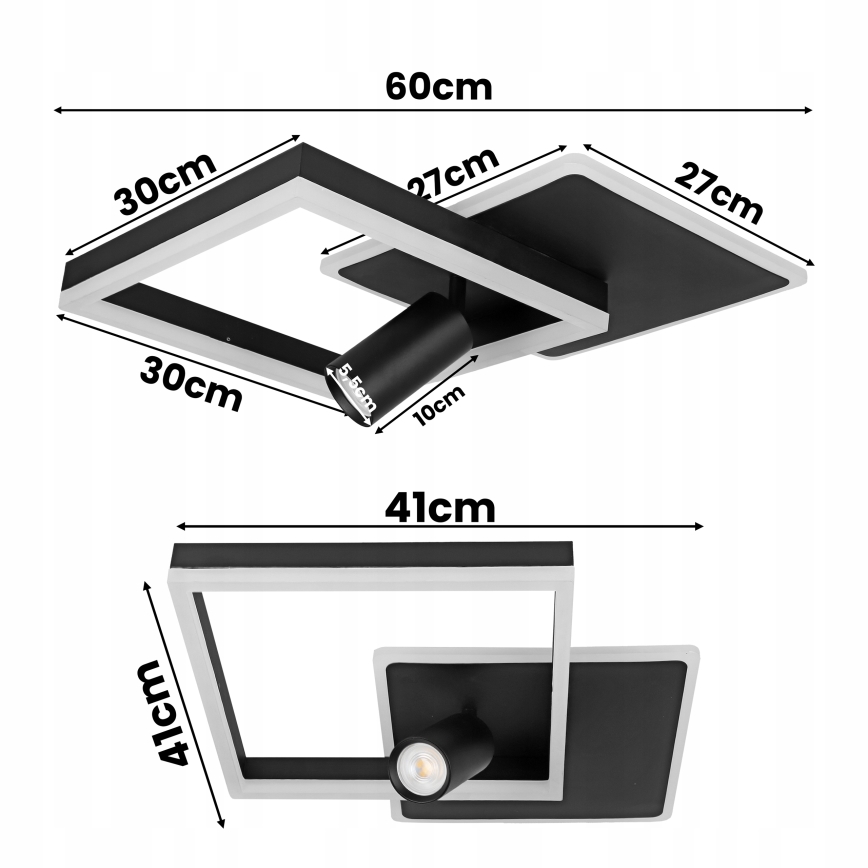 LED plafondlamp LED/38W/230V + 1xGU10/30W zwart