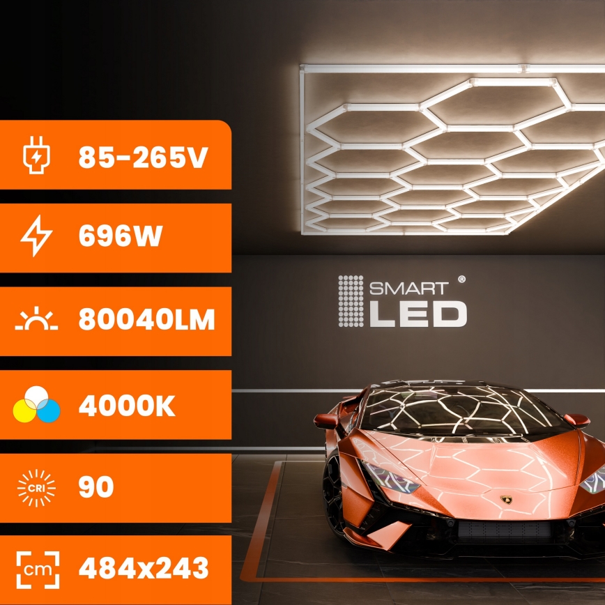 LED plafondlamp HEXAGON LED/696W/85-265V 4000K 484x243 cm CRI 90 IP44 wit