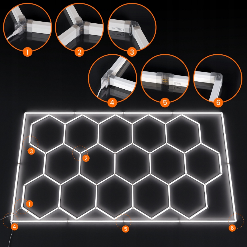 LED plafondlamp HEXAGON LED/696W/85-265V 6500K 484x243 cm CRI 90 IP44 wit