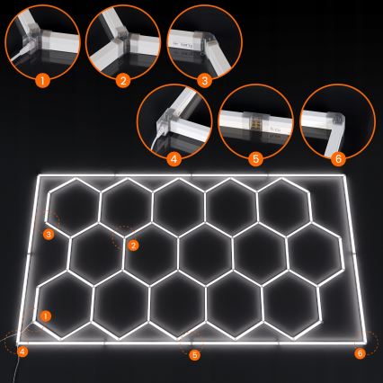 LED plafondlamp HEXAGON LED/696W/85-265V 6500K 484x243 cm CRI 90 IP54 wit