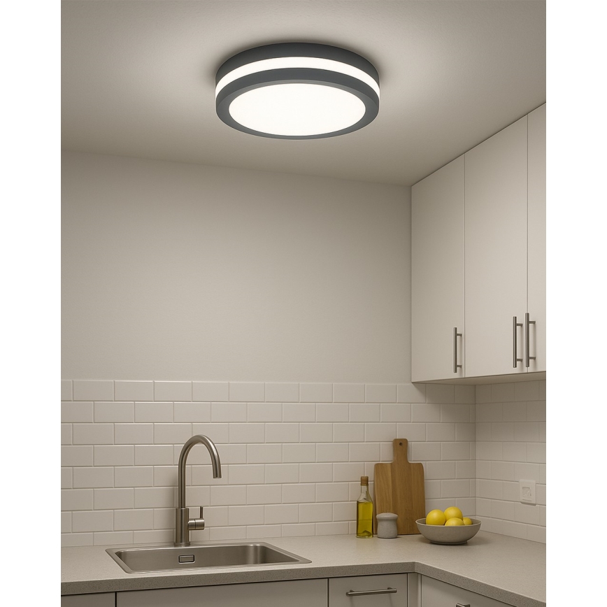 LED plafondlamp voor badkamer met bewegingssensor LED/20W/230V 3000/4000/6500K pr. 23 cm IP54 antraciet
