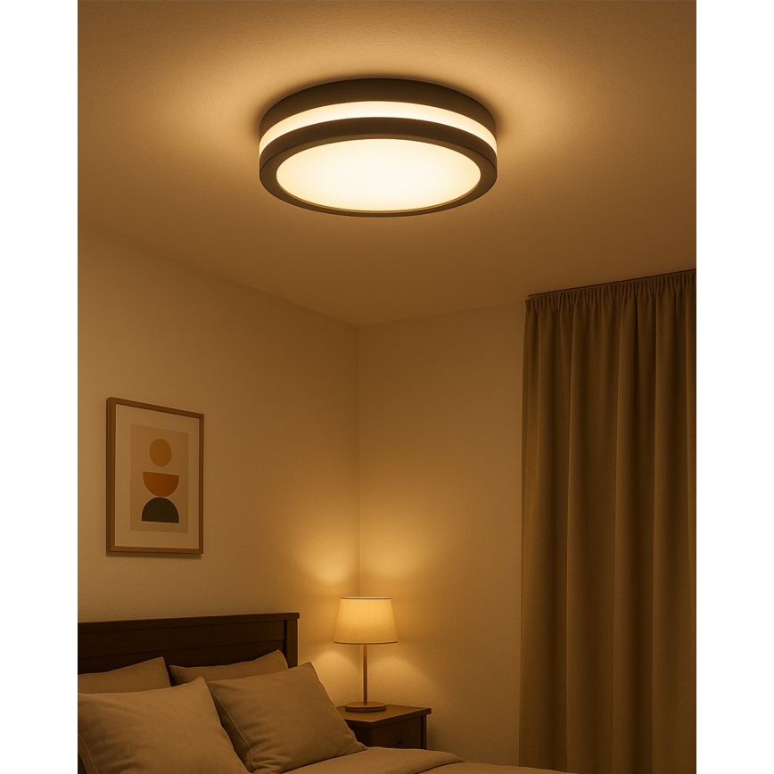 LED plafondlamp voor badkamer met bewegingssensor LED/20W/230V 3000/4000/6500K pr. 23 cm IP54 antraciet