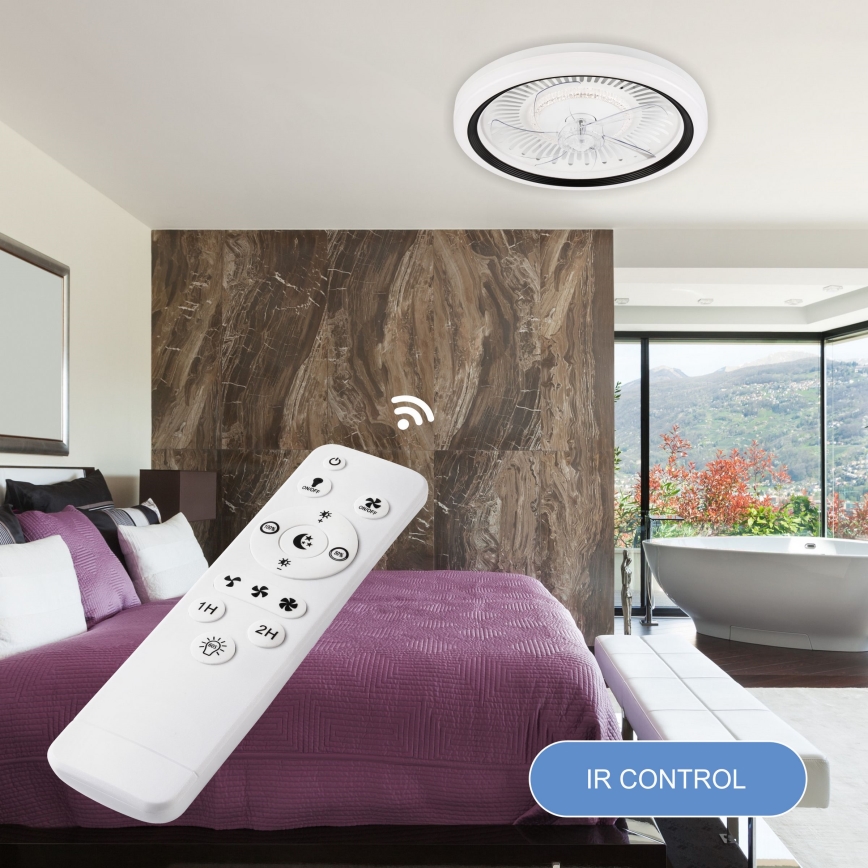 LED Dimbare plafondlamp met ventilator GEMMA LED/37W/230V wit + afstandsbediening