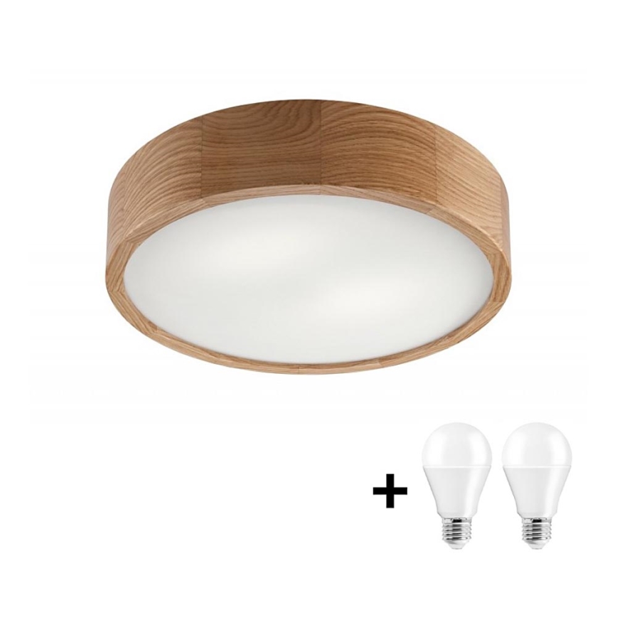 LED Plafondlamp OAK 2xE27/10W/230V eiken d. 37 cm