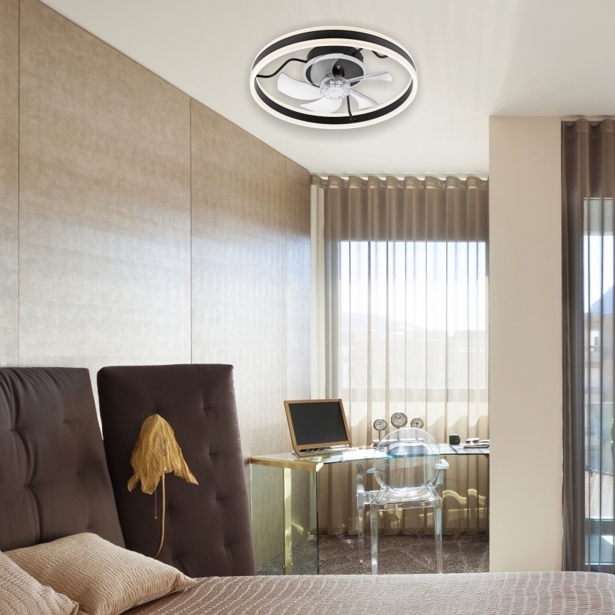 LED Dimbaar plafondlamp met ventilator APOLLO LED/38W/230V zwart + afstandsbediening