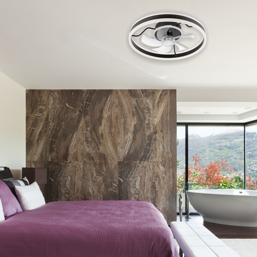 LED Dimbaar plafondlamp met ventilator APOLLO LED/38W/230V zwart + afstandsbediening