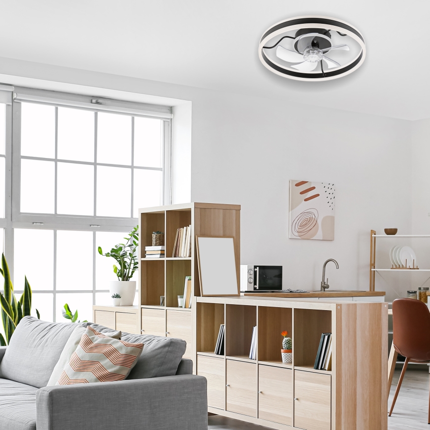 LED Dimbaar plafondlamp met ventilator APOLLO LED/38W/230V zwart + afstandsbediening