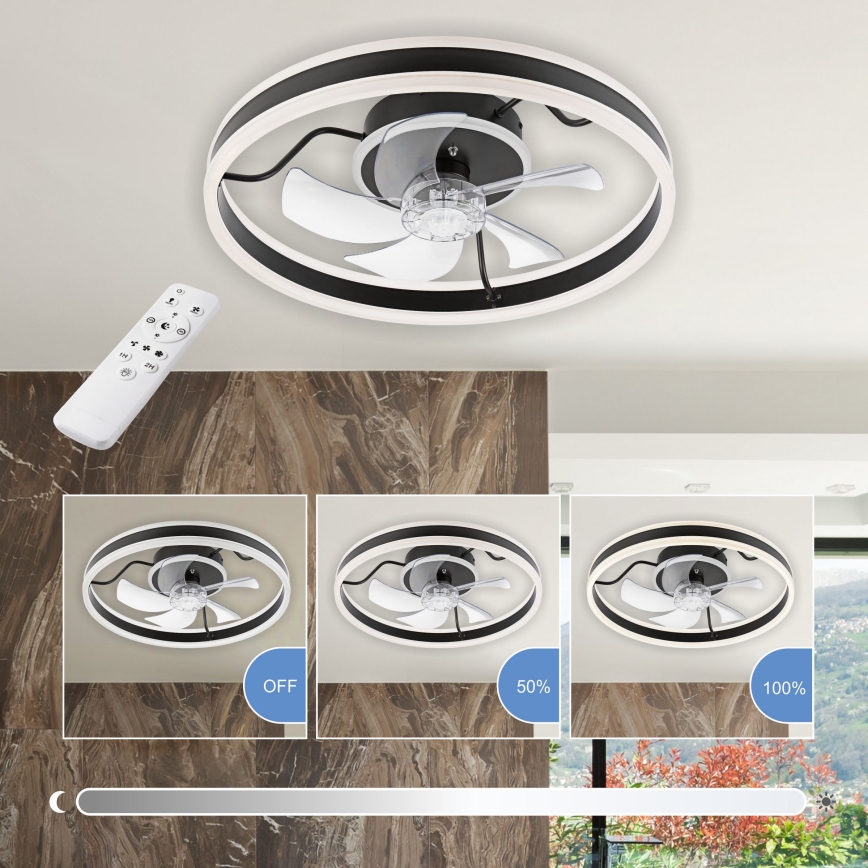 LED Dimbaar plafondlamp met ventilator APOLLO LED/38W/230V zwart + afstandsbediening