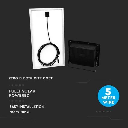 LED Projecteur solaire extérieur LED/40W/10V IP65 6000K + Télécommande