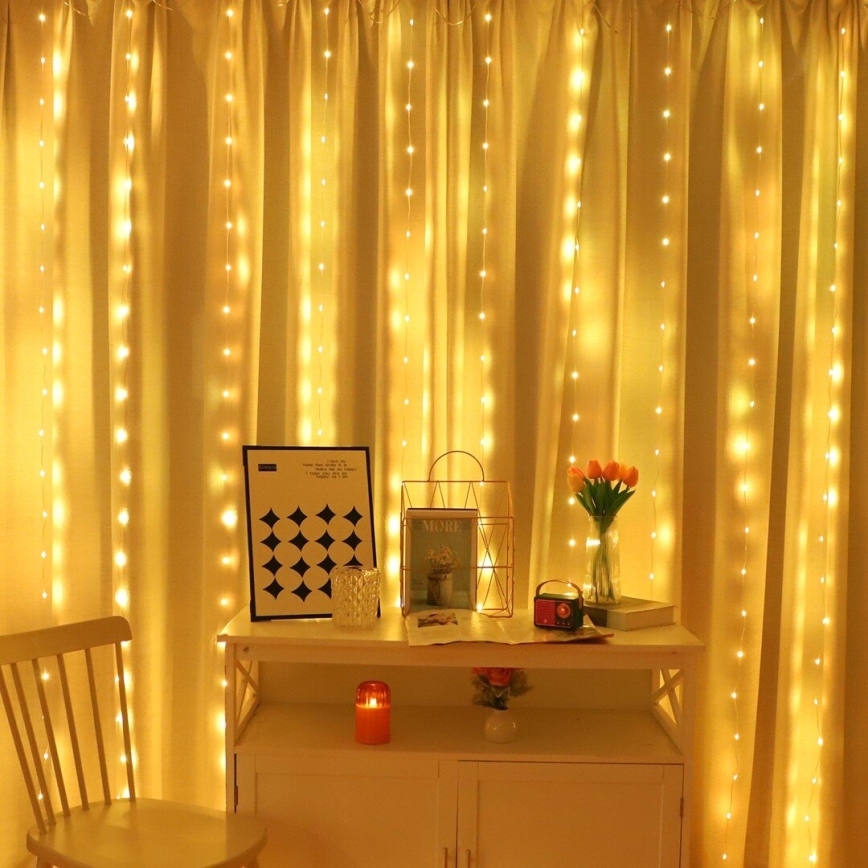 LED RGB dimbaar kerstgordijn WIZARD 300xLED/USB 3x3m + afstandsbediening