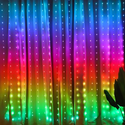 LED RGB dimbaar kerstgordijn WIZARD 400xLED/USB 2x2m + afstandsbediening