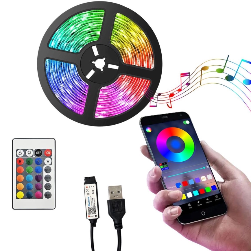 LED RGB Dimbare strip LED/6W/5V USB 2 m + afstandsbediening
